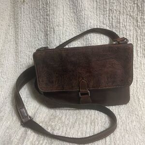 JACK GEORGES Brown Embossed Leather Wallet Crossbody Bag Organizer